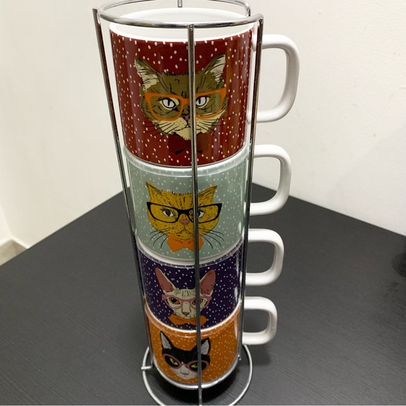 STACKING MUG - 4pc set with stacking rack - Picture 2 of 6